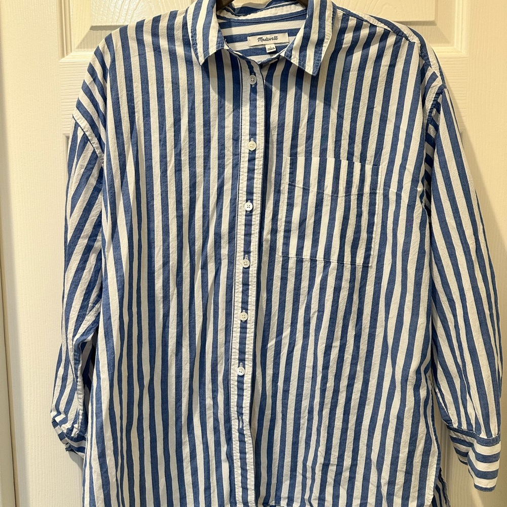 Madewell Blue & White Vertical Stripe Button-Up Shirt Size S